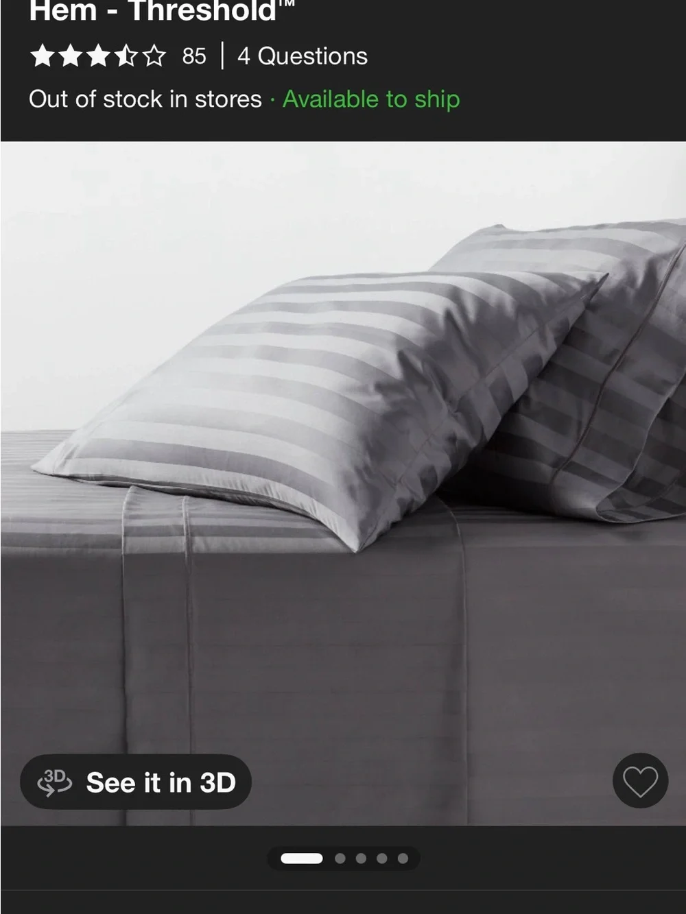 Threshold Gray Striped Hem Sheet Set - Gray